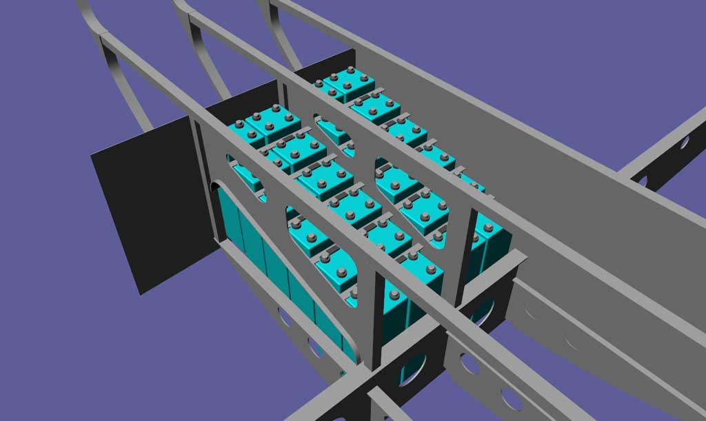 Brackets for the 109 battery packs that serve as energy storage and ballast on the Ecolution