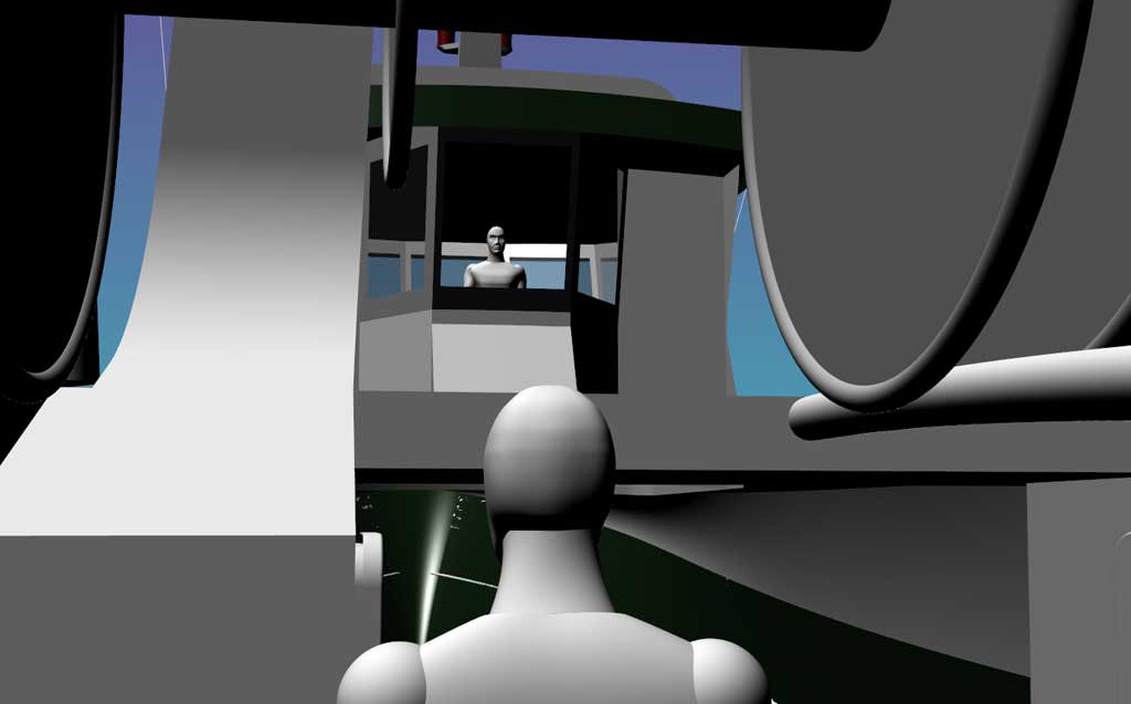 Visualisation: view from the deck up to the wheelhouse of the Grietje